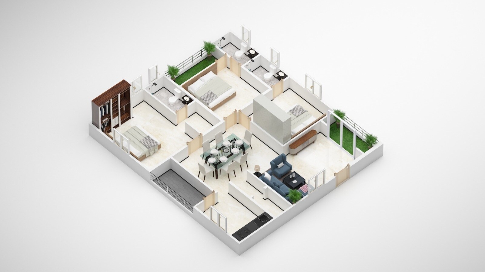 Floor plan of 3 BHK 1529 Sq. Ft. Apartment in SS Navya Exotica, Hyderabad