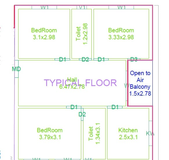 3 BHK 1421 Sq. Ft. Apartment
