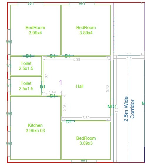 Floor plan of 3 BHK 1853 Sq. Ft. Apartment in SS Navya Vinay Arcadia, Hyderabad