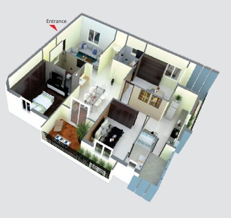 Floor plan of 3 BHK 1776 Sq. Ft. Apartment in SSC The Lawnz, Hyderabad