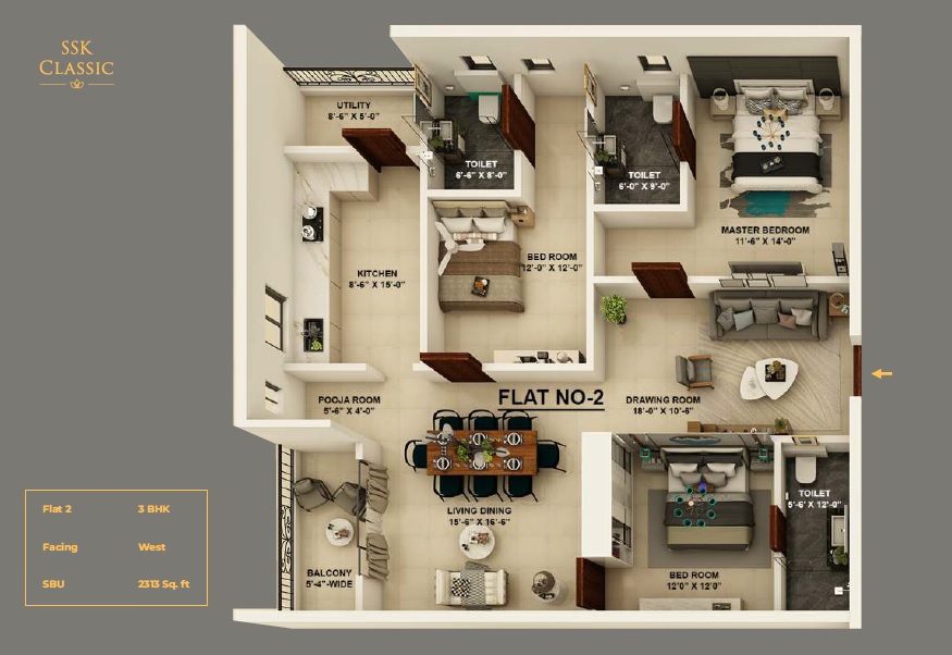 3 BHK 2313 Sq. Ft. Apartment in SSK Classic