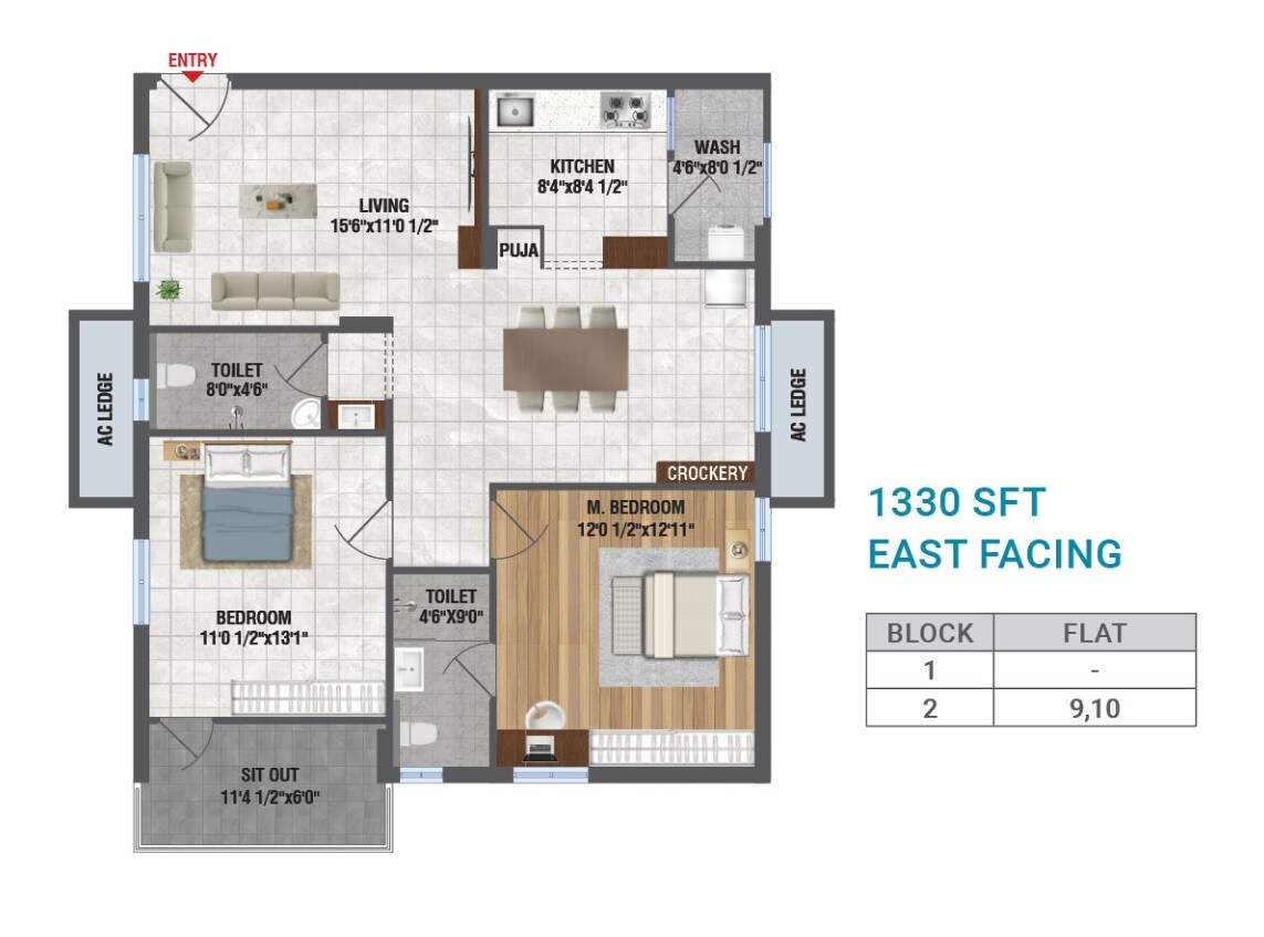 2 BHK 1330 Sq. Ft. Apartment