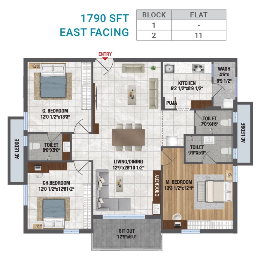 3 BHK 1790 Sq. Ft. Apartment