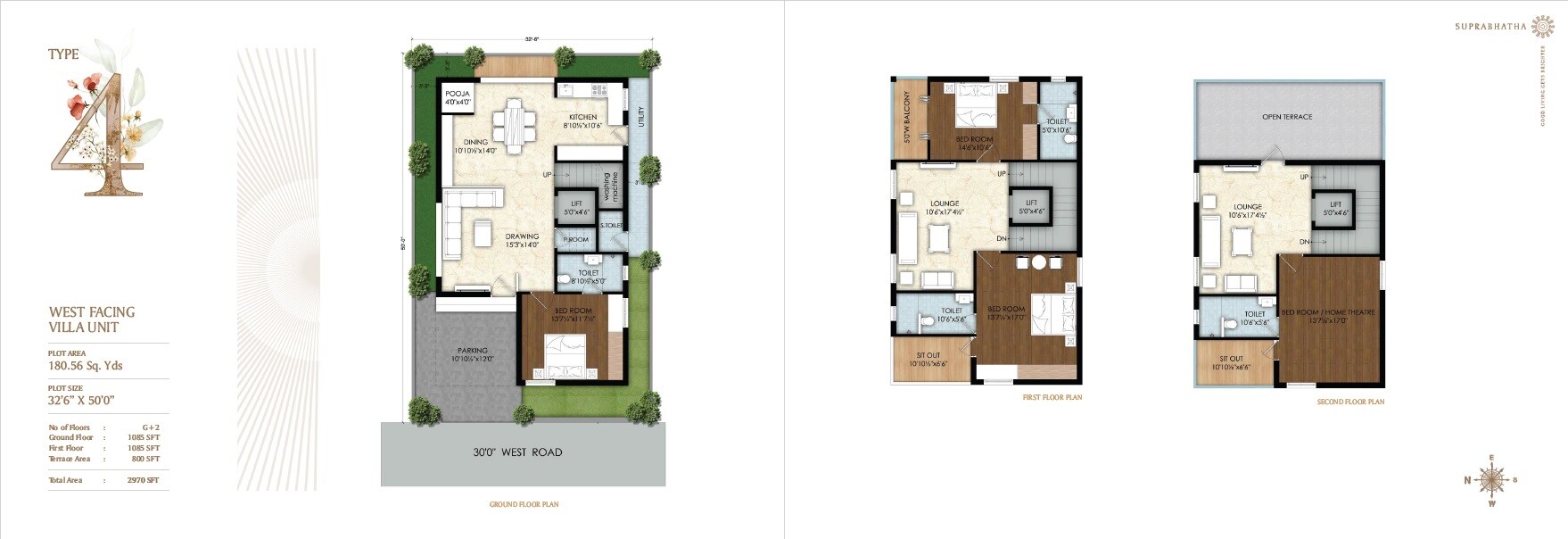 Floor plan of 3 BHK 2970 Sq. Ft. Villa in SSLR Suprabhatha, Hyderabad