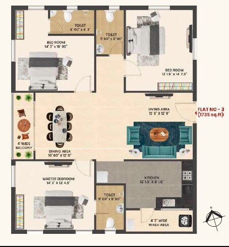3 BHK 1735 Sq. Ft. Apartment