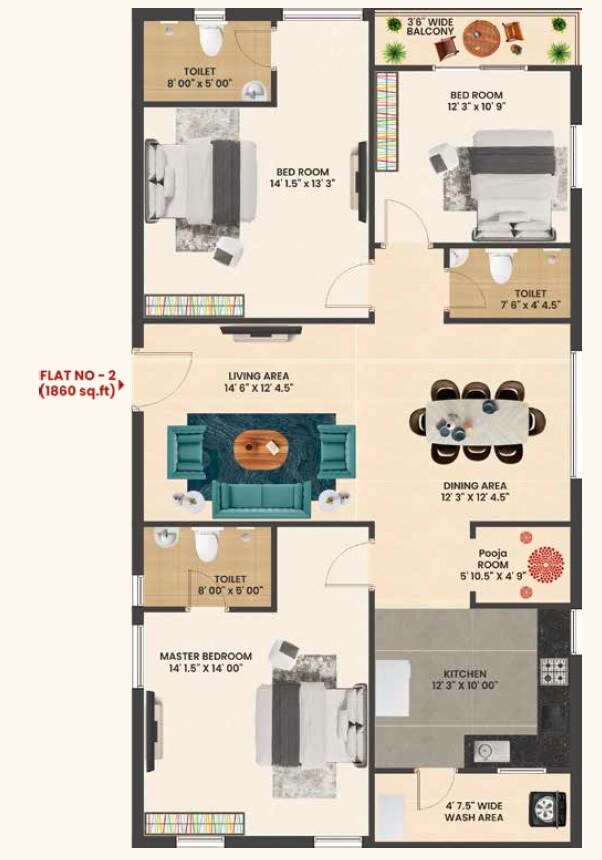 3 BHK 1860 Sq. Ft. Apartment