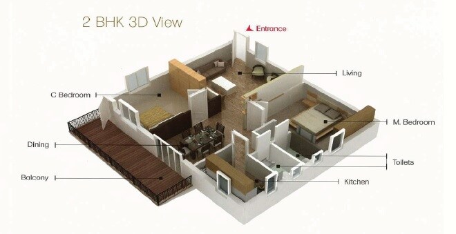 Floor plan of 2 BHK 880 Sq. Ft. Apartment in SSVS Jackies RK Square, Hyderabad