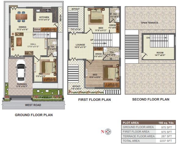 Floor plan of 3 BHK 2262 Sq. Ft. Villa in Star Crescento, Hyderabad