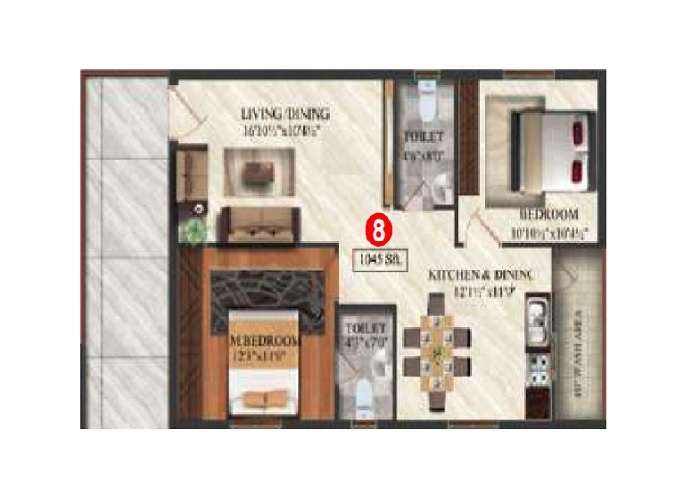 2 BHK 1045 Sq. Ft. Apartment in Sterling Orchids