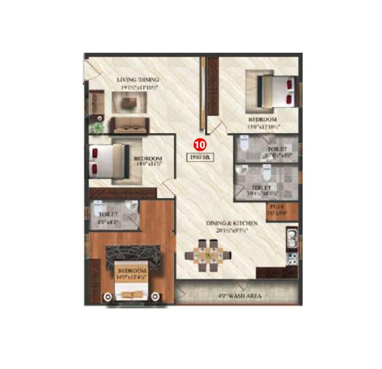 3 BHK 1950 Sq. Ft. Apartment