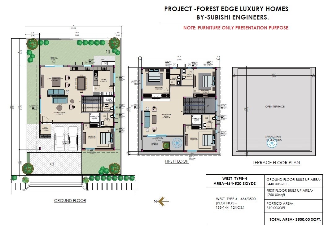 Floor plan of 4 BHK 3500 Sq. Ft. Villa in Subishi Forest Edge Luxury Homes, Hyderabad