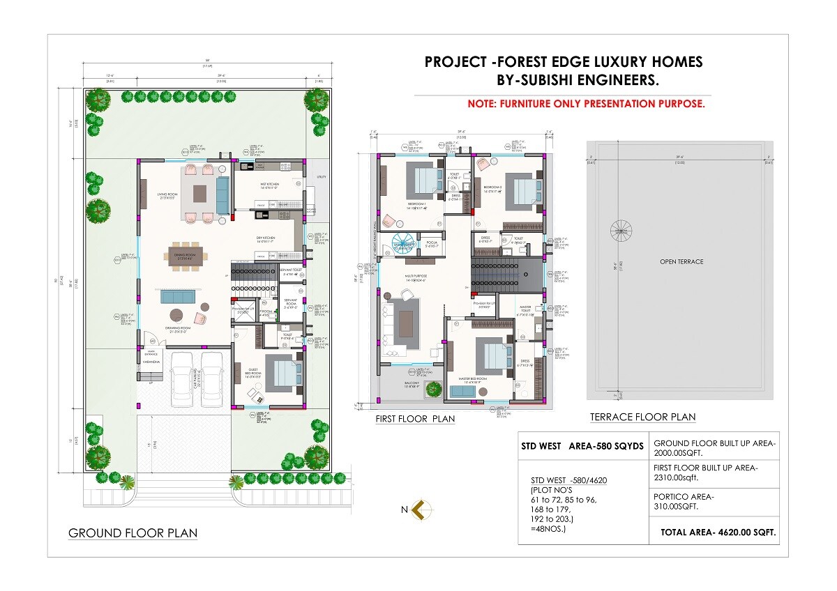 Floor plan of 4 BHK 4620 Sq. Ft. Villa in Subishi Forest Edge Luxury Homes, Hyderabad