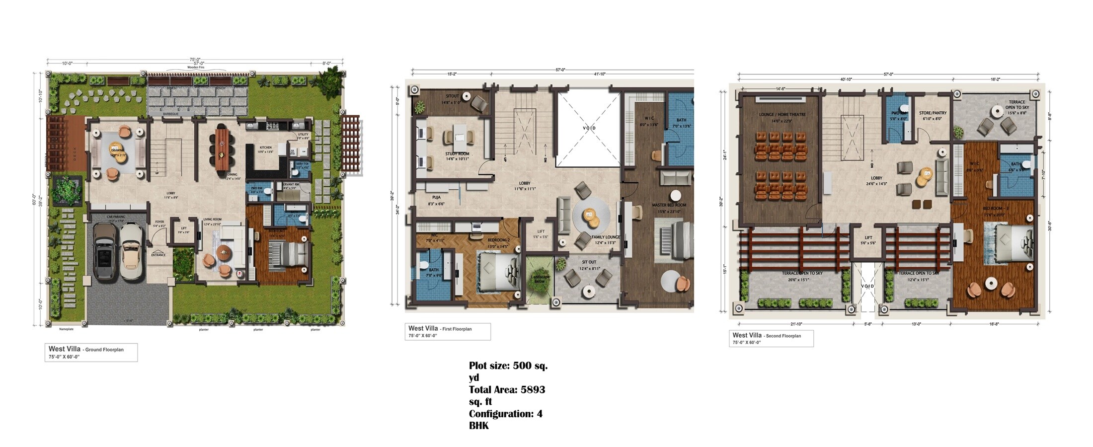 Floor plan of 4 BHK 5893 Sq. Ft. Villa in Subishi Serenity Homes, Hyderabad