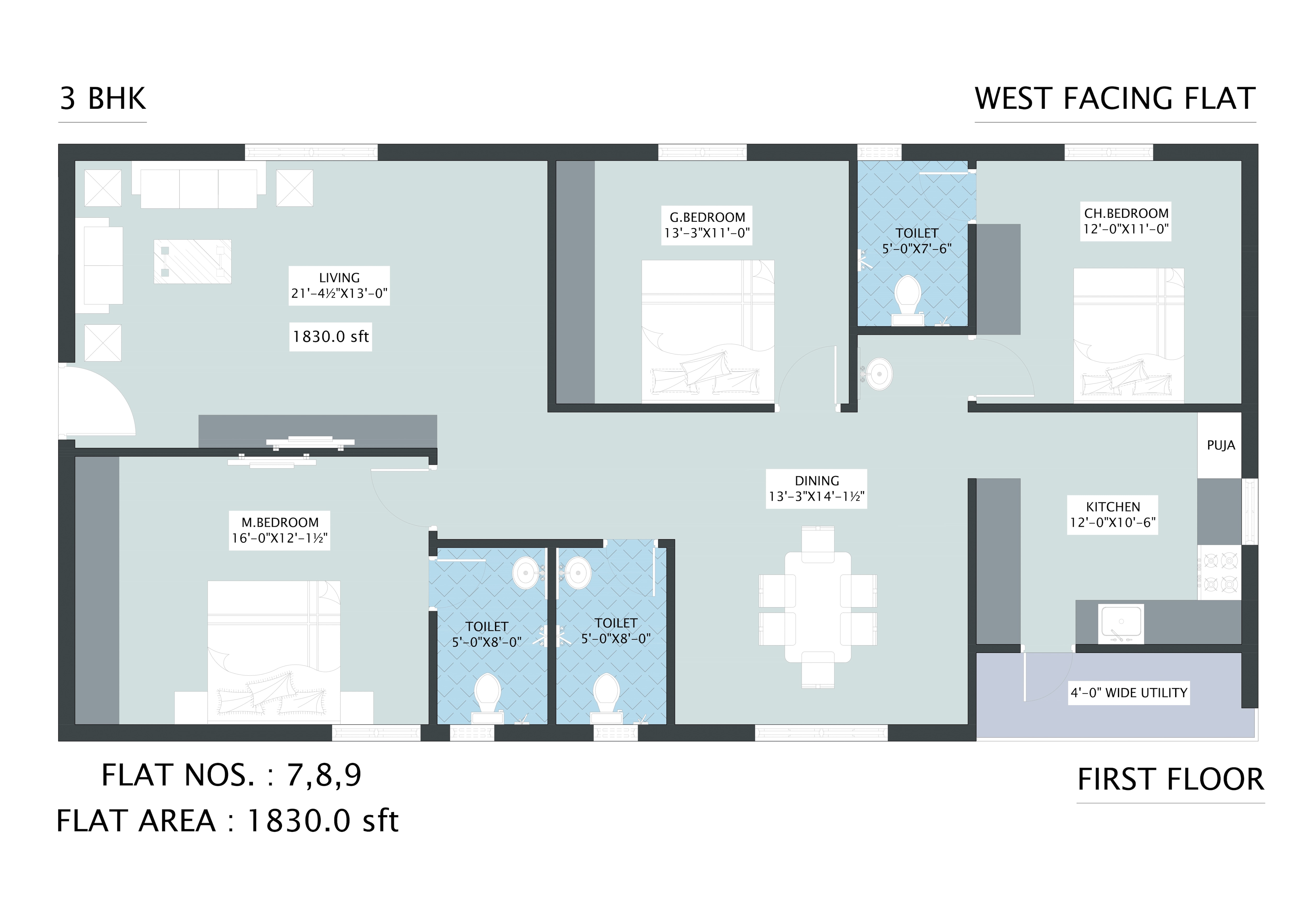 3 BHK 1830 Sq. Ft. Apartment