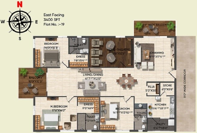 3 BHK 3400 Sq. Ft. Apartment