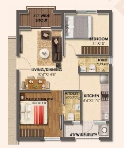 Floor plan of 2 BHK 931 Sq. Ft. Apartment in Suchirindia The Tales of Greek, Hyderabad