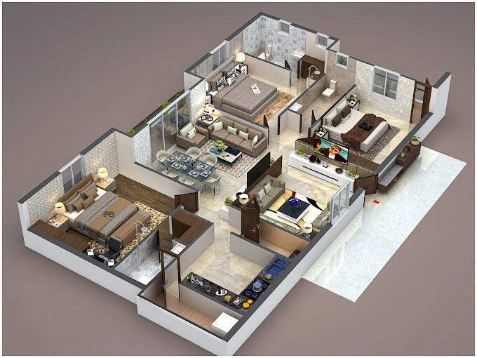 Floor plan of 3 BHK 1910 Sq. Ft. Apartment in Sudhiksha Madhava Zen, Hyderabad