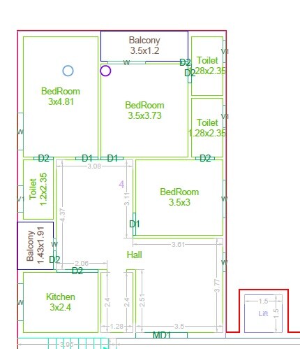 Floor plan of 3 BHK 1459 Sq. Ft. Apartment in Sudhiksha Sukhi SMR Elite, Hyderabad