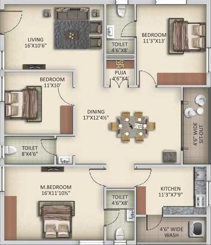 3 BHK 1678 Sq. Ft. Apartment