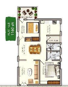 Floor plan of 2 BHK 1160 Sq. Ft. Apartment in Sukhii 9, Hyderabad