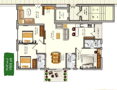 Floor plan of 3 BHK 1905 Sq. Ft. Apartment in Sukhii 9, Hyderabad