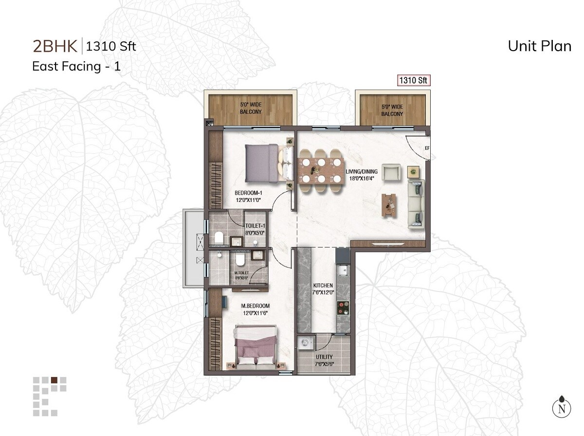 Floor plan of 2 BHK 1310 Sq. Ft. Apartment in Sukhii Tatva, Hyderabad