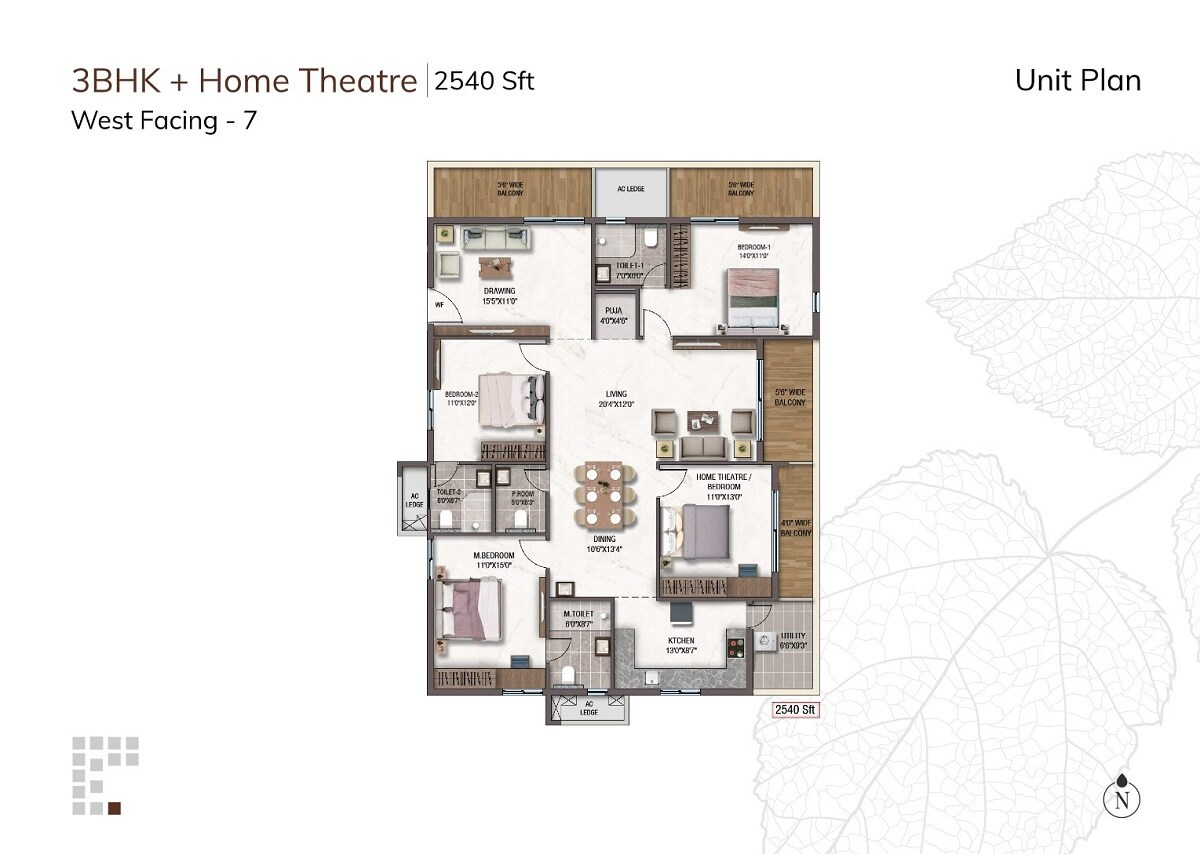 Floor plan of 3 BHK 2540 Sq. Ft. Apartment in Sukhii Tatva, Hyderabad