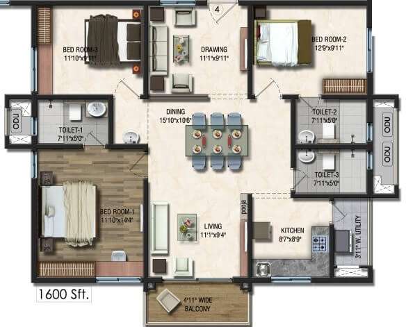 1600 Sq Ft Apartment Floor Plan, Best House Plans Under 1600 Sq Ft