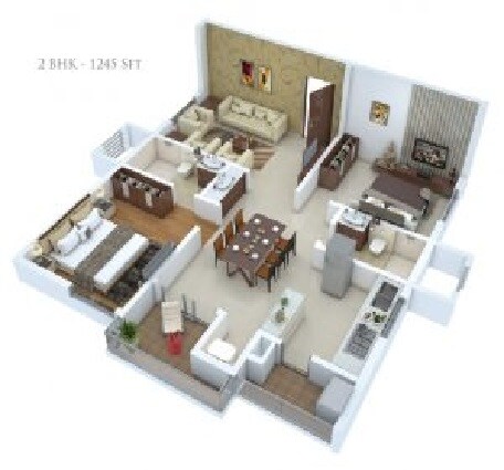 Floor plan of 2 BHK 1245 Sq. Ft. Apartment in Sumadhura Acropolis Hyderabad, Hyderabad
