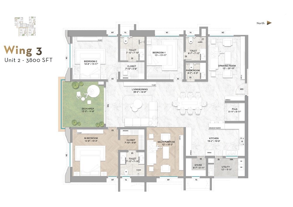 3 BHK 3800 Sq. Ft. Apartment