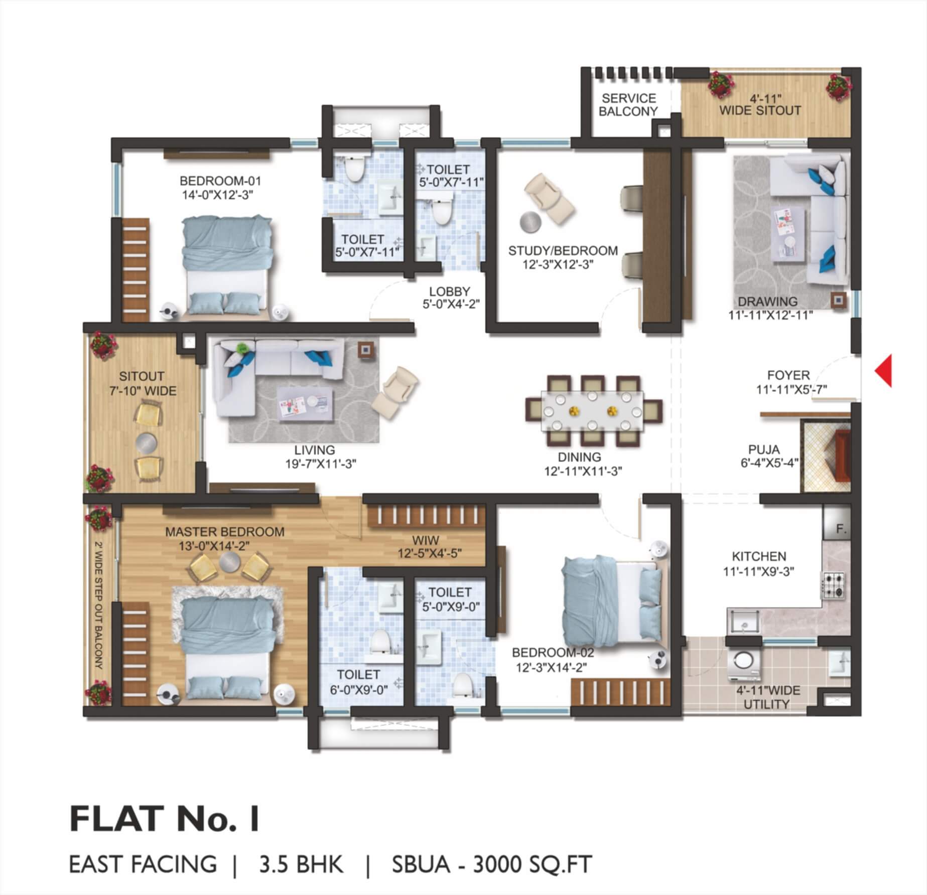Floor plan of 3 BHK Apartment - 3000 sq. ft. in Sumadhura The Olympus, Hyderabad