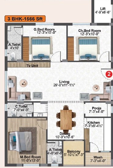 3 BHK 1566 Sq. Ft. Apartment