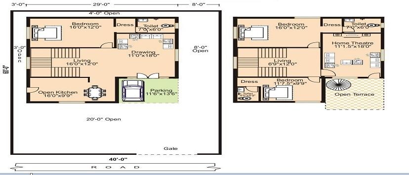 Floor plan of 3 BHK 2000 Sq. Ft. Villa in Sun Silicon Hills, Hyderabad