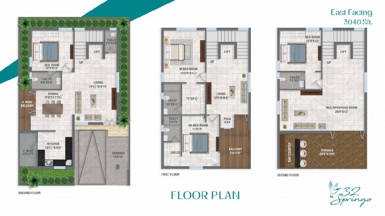 Floor plan of 4 BHK 3040 Sq. Ft. Villa in Sunny 32 Springs, Hyderabad