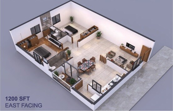 Floor plan of 2 BHK 1200 Sq. Ft. Apartment in Sunrise Balaji Avenue, Hyderabad