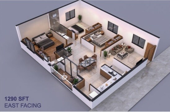 Floor plan of 2 BHK 1290 Sq. Ft. Apartment in Sunrise Balaji Avenue, Hyderabad