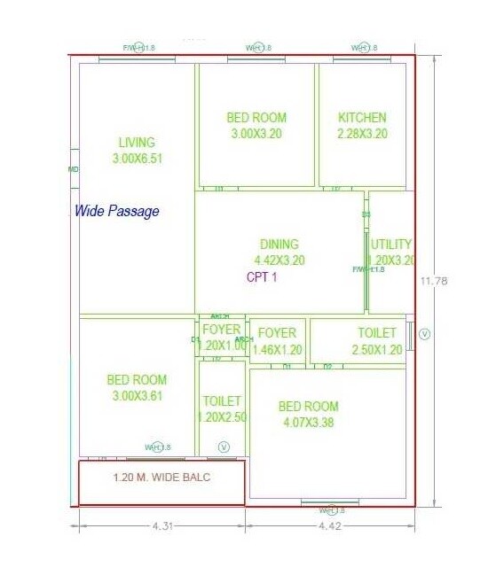 Floor plan of 3 BHK 1580 Sq. Ft. Apartment in Sunrise Cybernest, Hyderabad