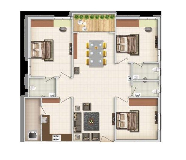 Floor plan of 3 BHK 1510 Sq. Ft. Apartment in Sunshine Blue Pearl Apartment, Hyderabad