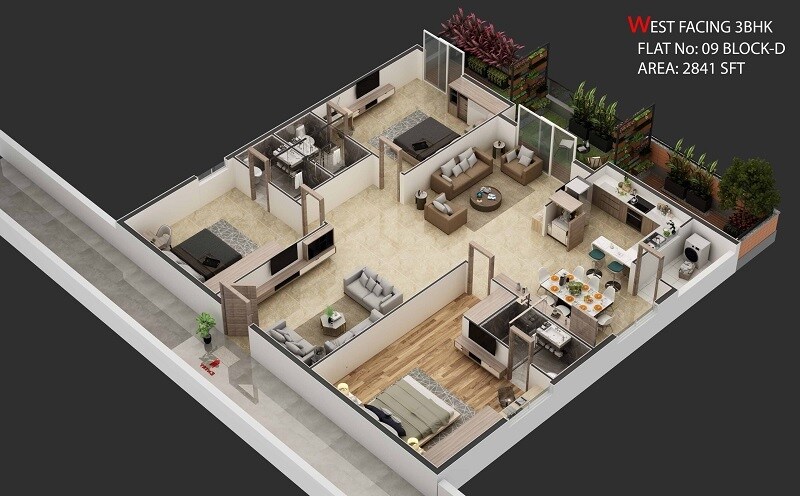 Floor plan of 3 BHK 2841 Sq. Ft. Apartment in Sunshine Destino, Hyderabad