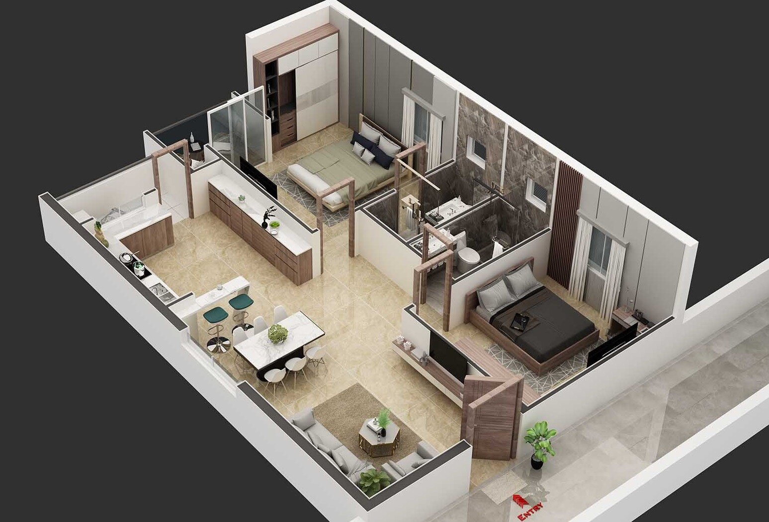 Floor plan of 2 BHK 1215 Sq. Ft. Apartment in Sunshine Vihaan, Hyderabad