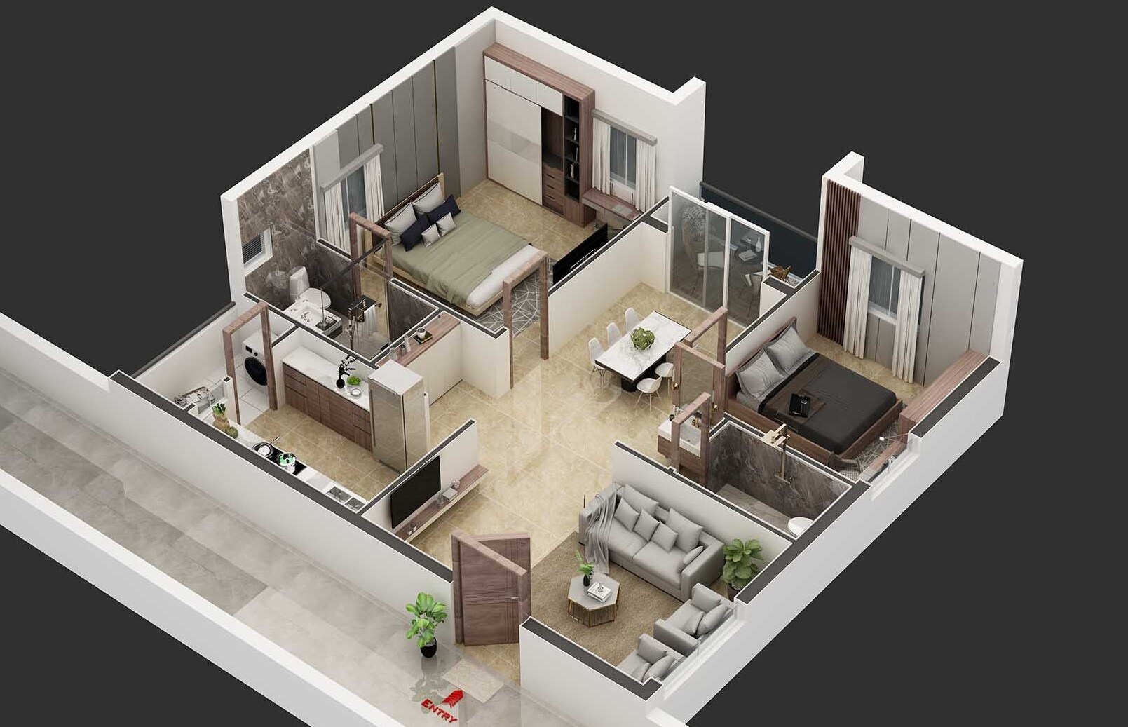 Floor plan of 2 BHK 1222 Sq. Ft. Apartment in Sunshine Vihaan, Hyderabad