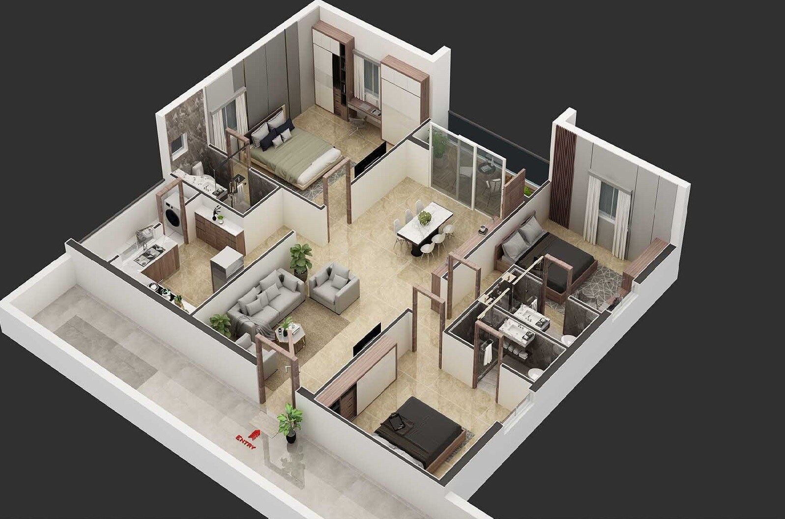 Floor plan of 3 BHK 1667 Sq. Ft. Apartment in Sunshine Vihaan, Hyderabad