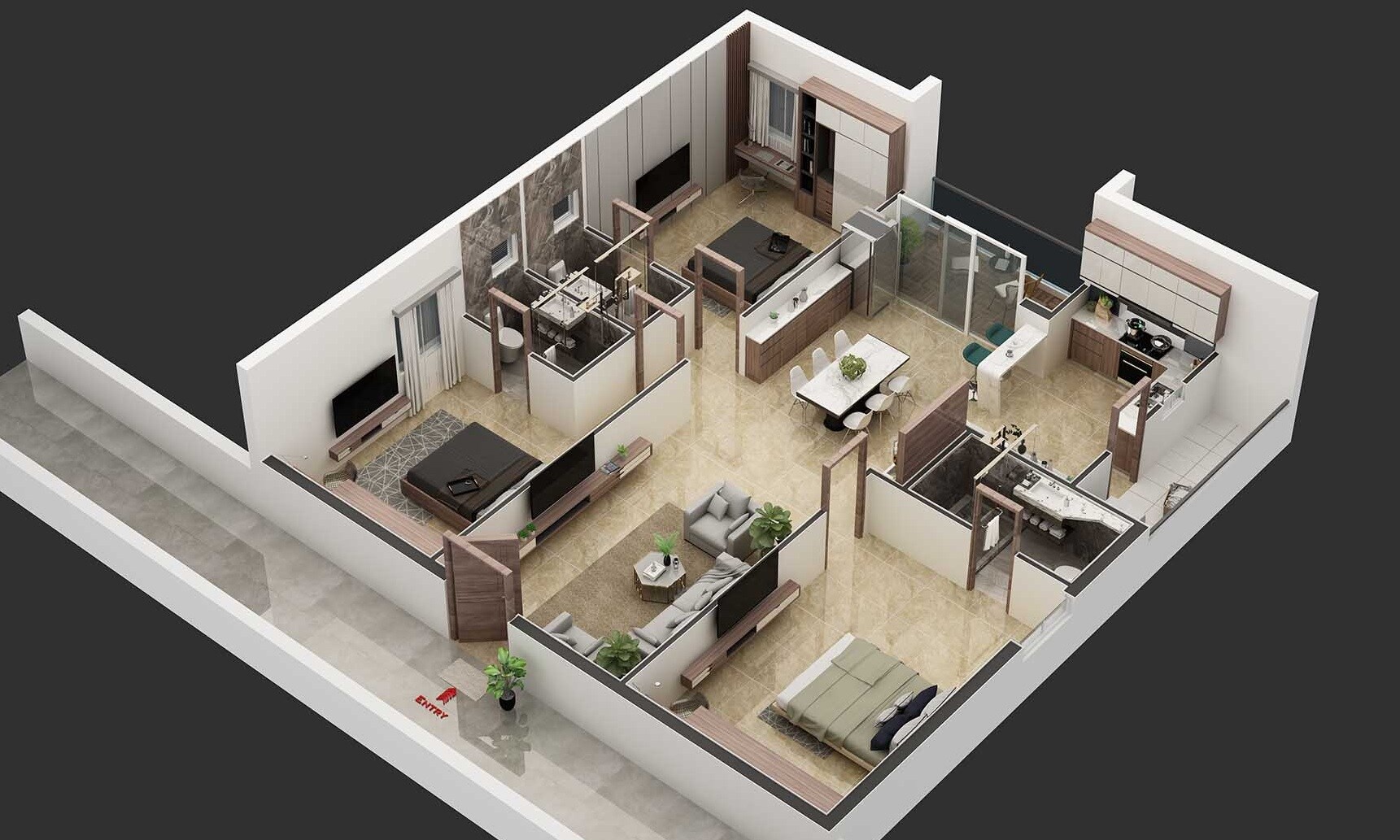 Floor plan of 3 BHK 1740 Sq. Ft. Apartment in Sunshine Vihaan, Hyderabad