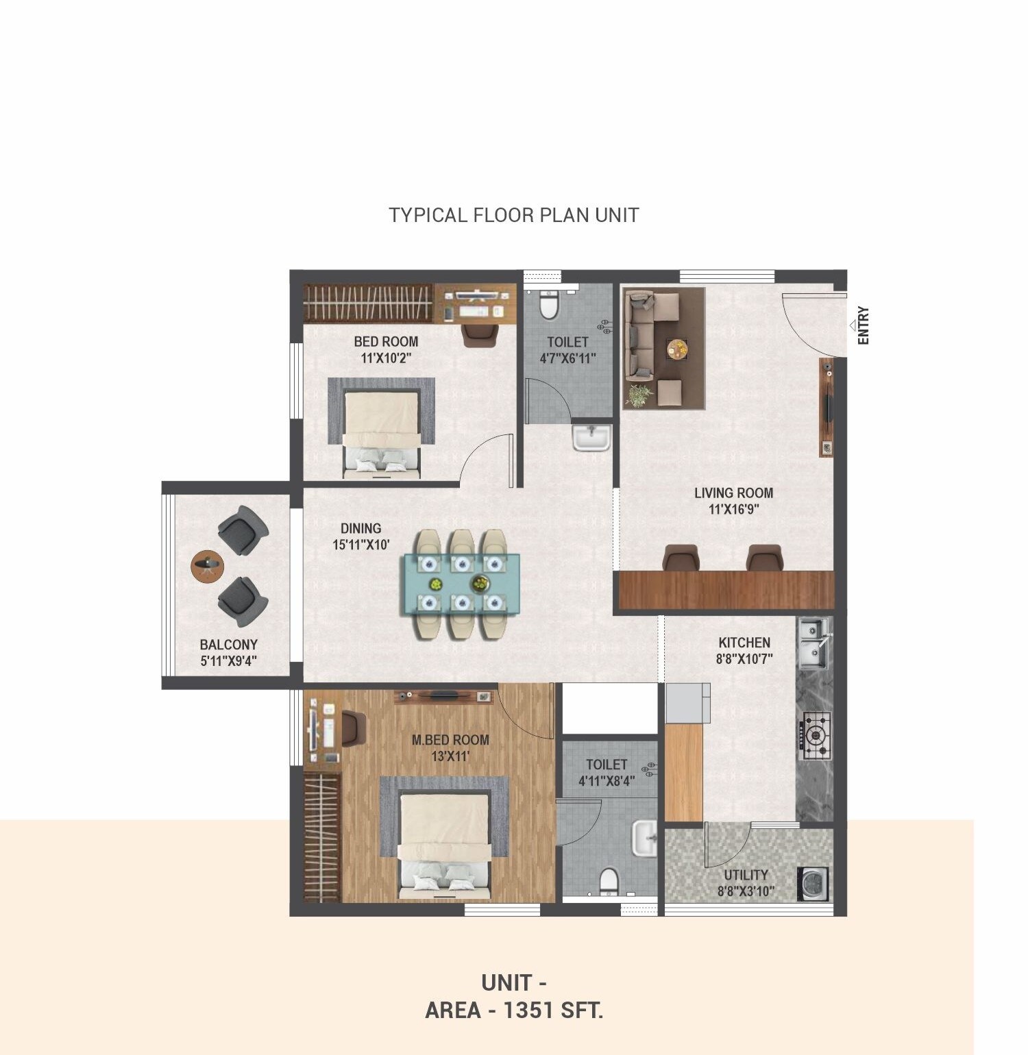 2 BHK 1351 Sq. Ft. Apartment