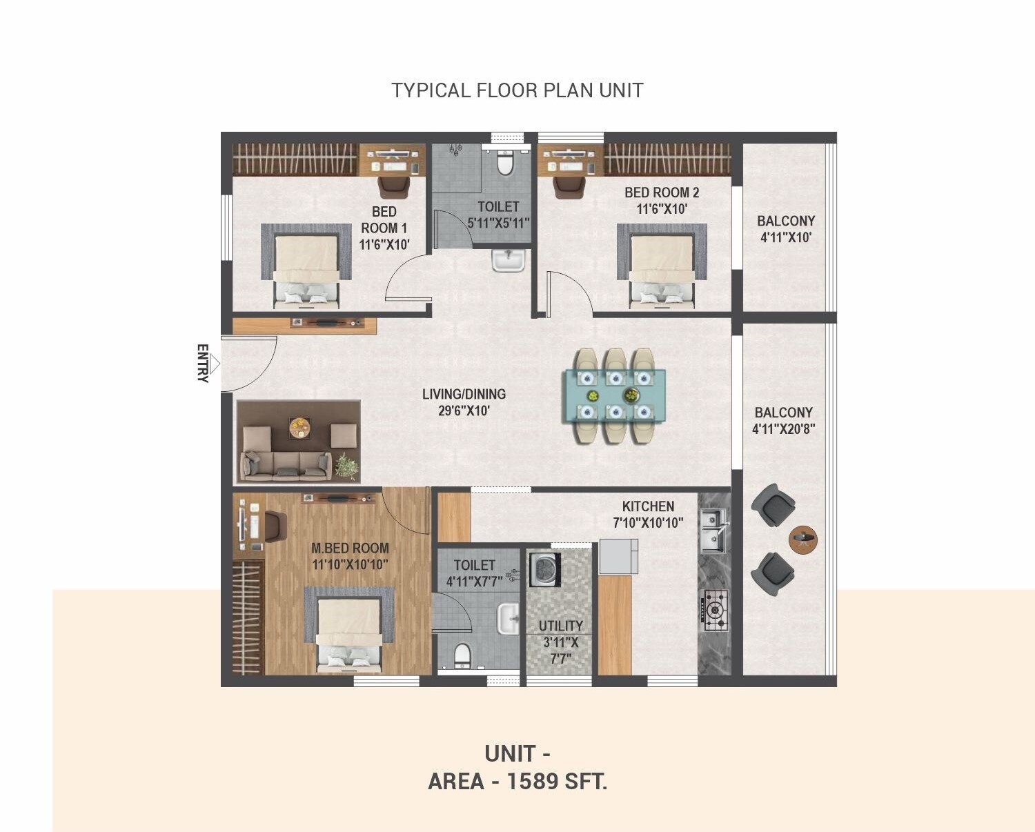 2 BHK 1589 Sq. Ft. Apartment