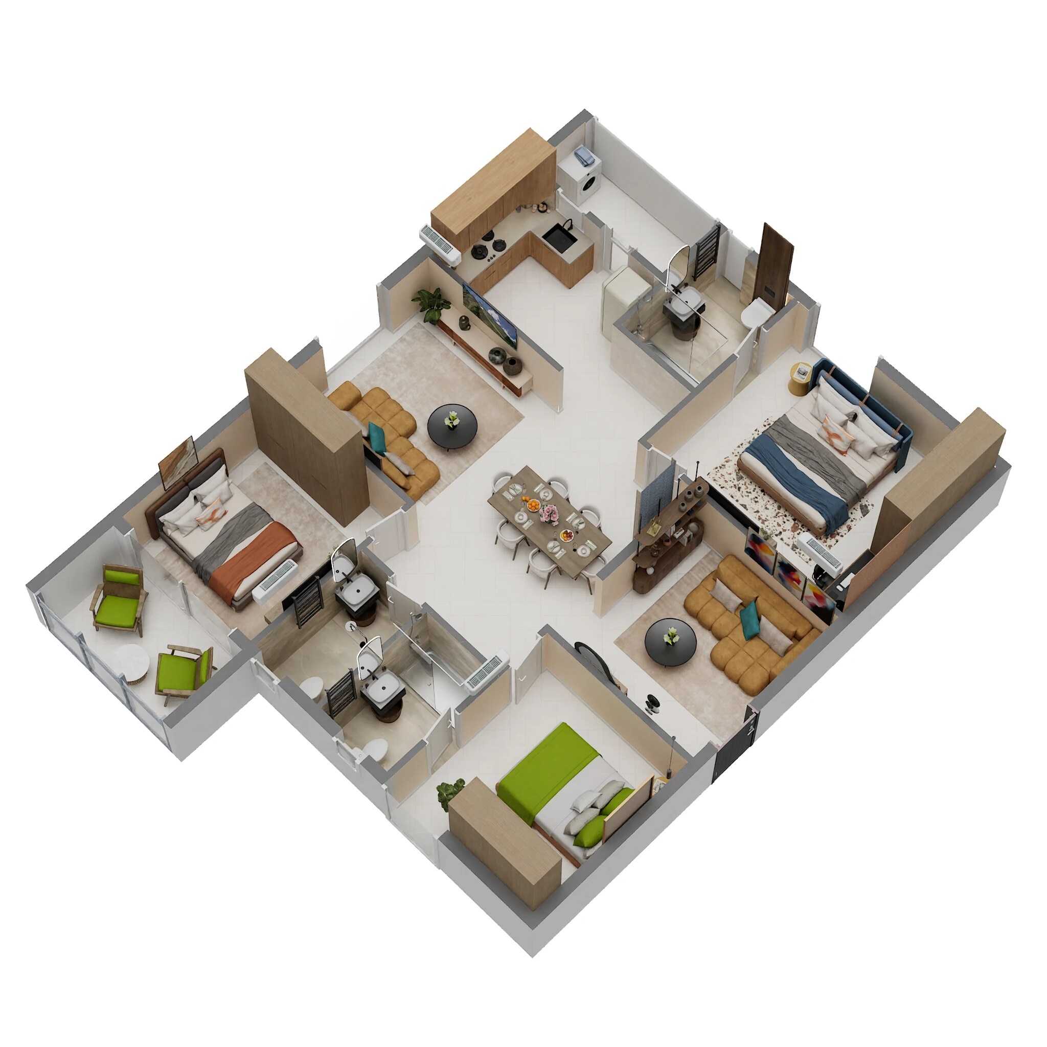 Floor plan of 3 BHK 1612 Sq. Ft. Apartment in Sunyuga Vantara, Hyderabad
