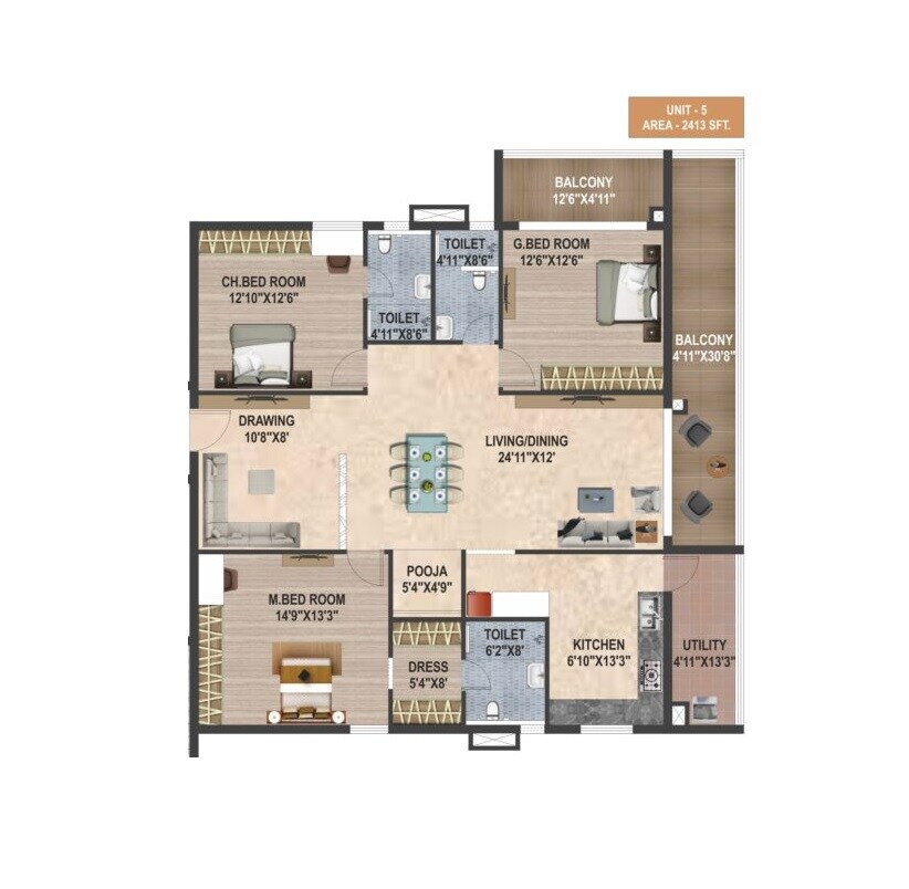 3 BHK 2413 Sq. Ft. Apartment