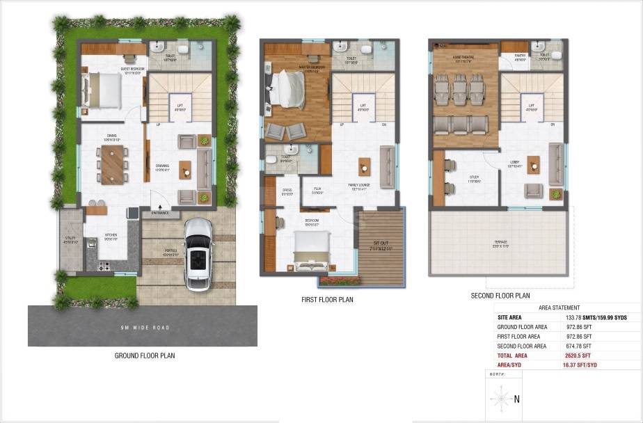 Floor plan of 3 BHK 2620 Sq. Ft. Villa in Surabhis Signature Villas, Hyderabad