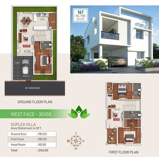 Floor plan of 3 BHK 2145 Sq. Ft. Villa in Suvarna New Life Villas, Hyderabad