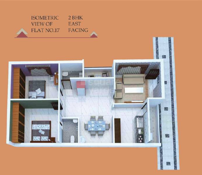Floor plan of 2 BHK 1155 Sq. Ft. Apartment in SV Heights Nagole, Hyderabad
